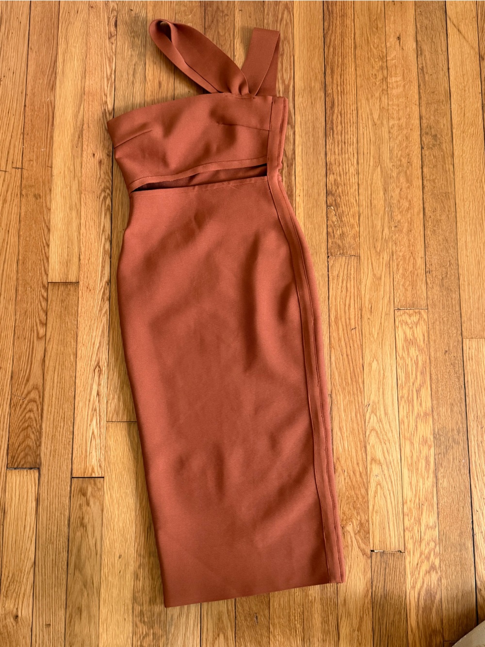One-Shoulder Brown/Orange Pencil Dress